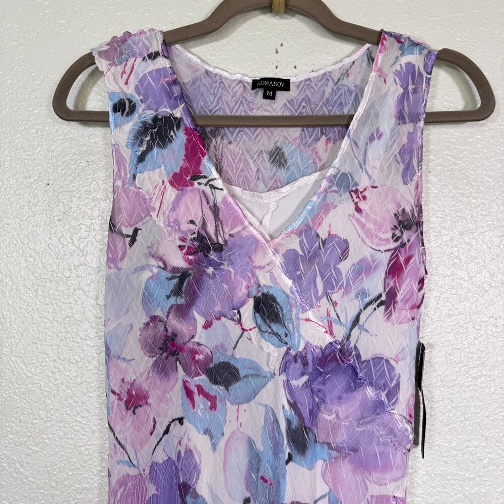 Komarov Dress Womens Medium Floral Watercolor Ruffle Maxi Crinkle Wedding Guest - Picture 4 of 9